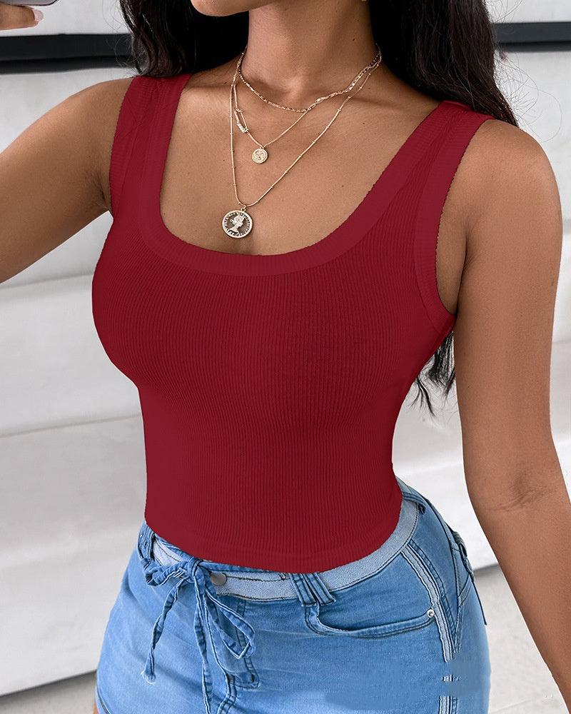 Blusinha Feminino em Tecido Canelado de Cor Lisa