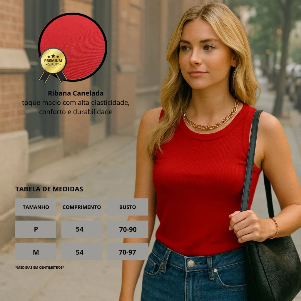 KIT 3 Camisetas ribana regata básica feminina elegante