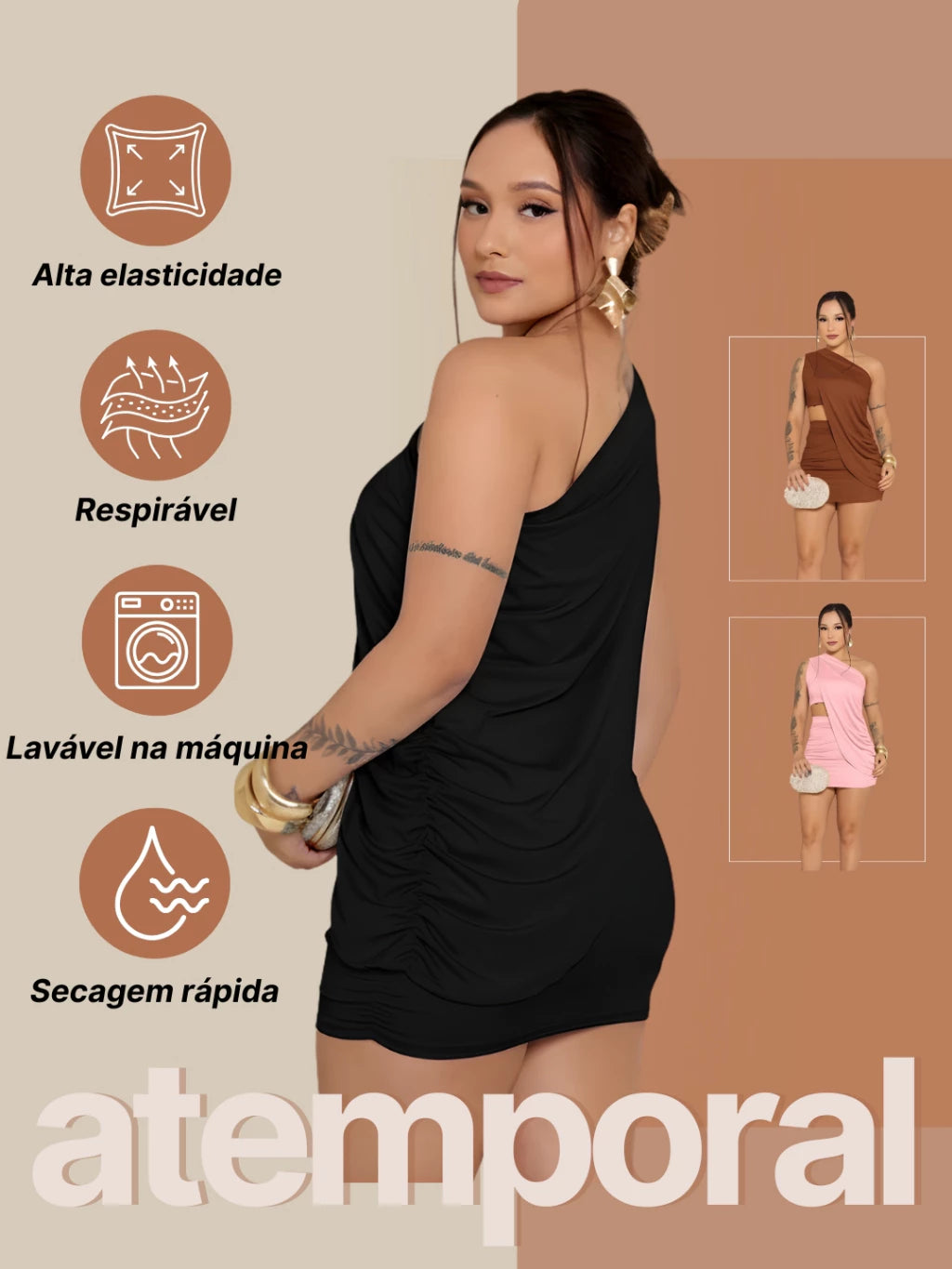 Conjunto Feminino 3 Peças Bata Mula Manca Suplex Cintura Alta Elegante