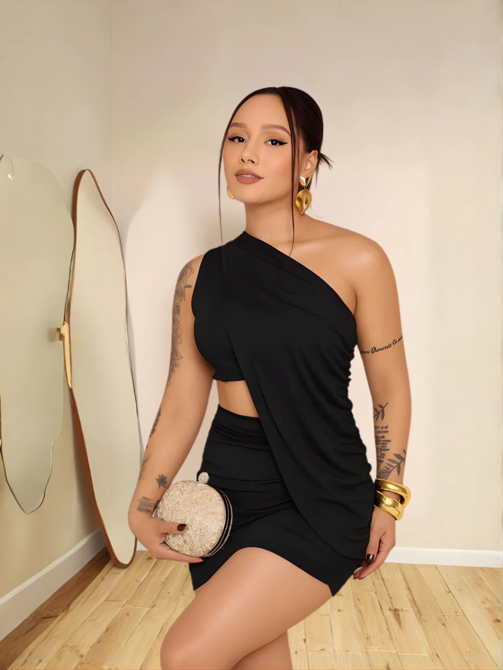 Conjunto Feminino 3 Peças Bata Mula Manca Suplex Cintura Alta Elegante